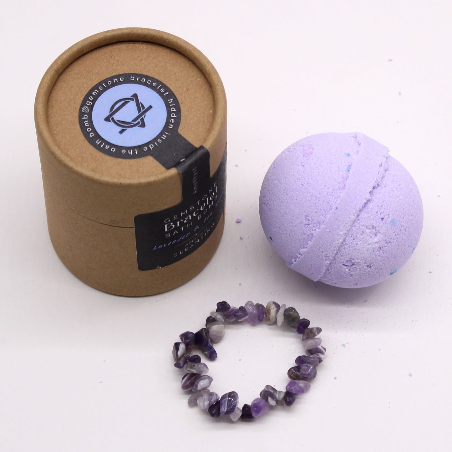 Bomba de Baño con Pulsera de Amatista - Lavanda y Árbol de Té con Sal Marina.