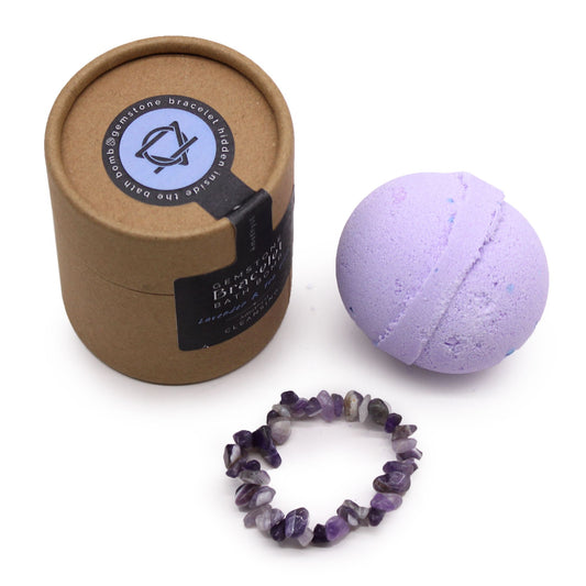 Bomba de Baño con Pulsera de Amatista - Lavanda y Árbol de Té con Sal Marina.