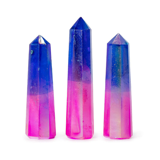 Punta obelisco de piedra preciosa aprox. 9 cm - Aura cristal de cuarzo - rosa y azul