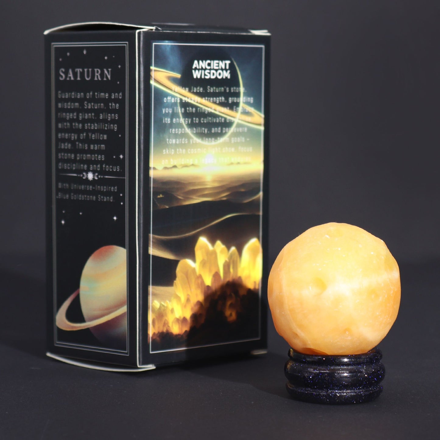 Planeta de Jade Amarillo con Soporte Solar (Saturno) – 40 mm