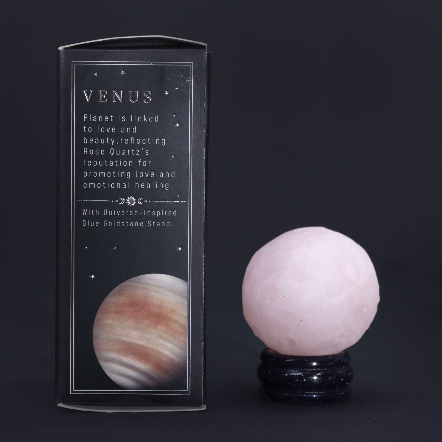 Planeta de Cuarzo Rosa con Soporte (Venus) – 40 mm