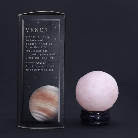Planeta de Cuarzo Rosa con Soporte (Venus) – 40 mm
