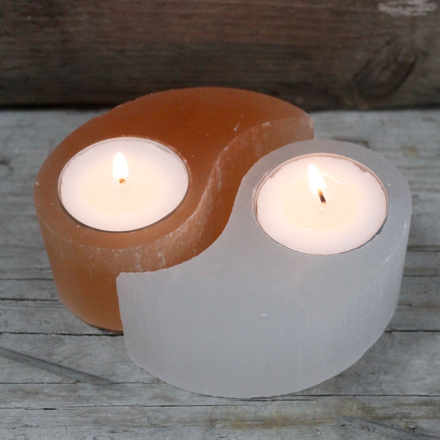 Porta Velas Selenite Yin Yang